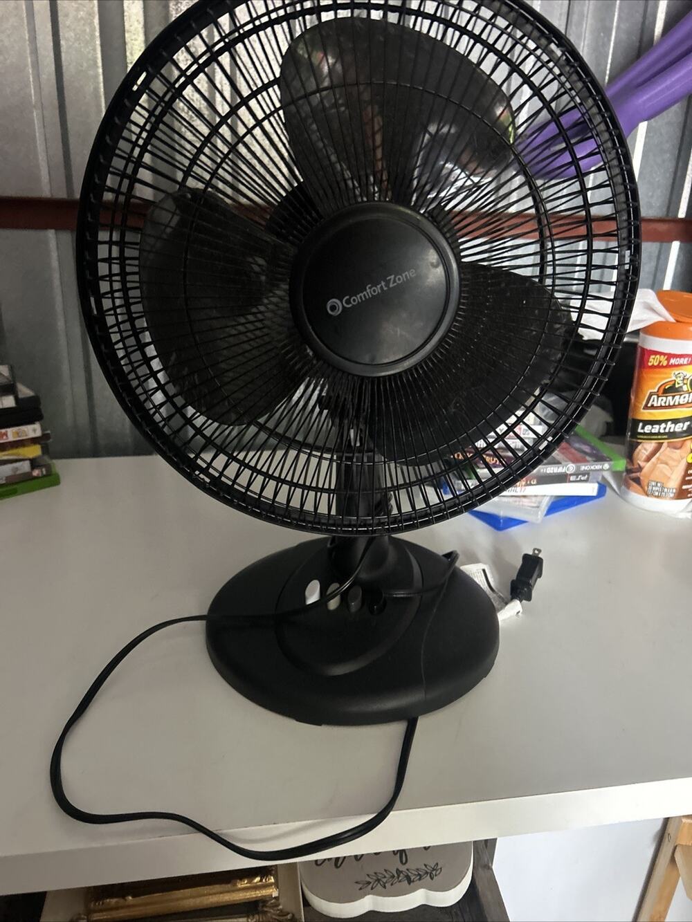 Comfort Zone Oscillating Table Fan with Adjustable Tilt, Convenient Push Button